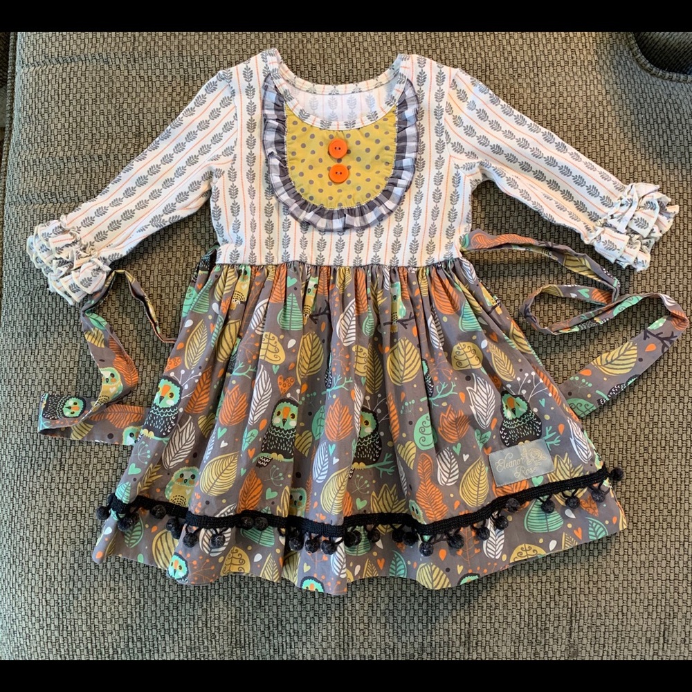 Eleanor Rose Owl/Leaves Print Dress Size 2T